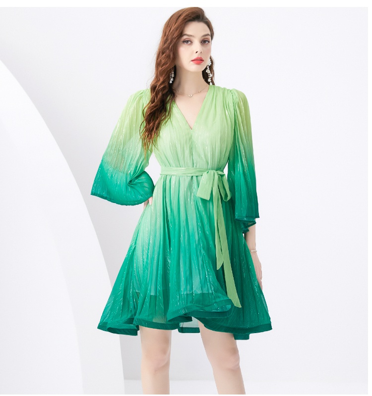 Vacation short V-neck gradient trumpet sleeves dress