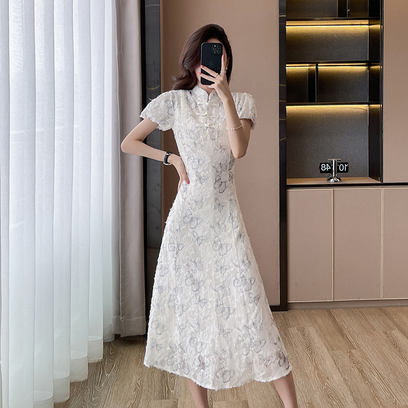 Chinese style A-line dress slim long T-back