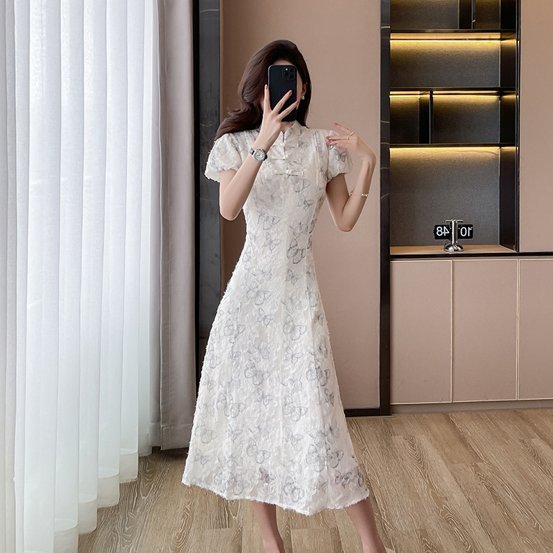 Chinese style A-line dress slim long T-back