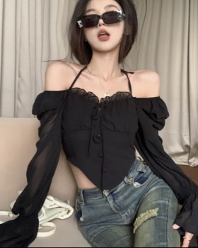 Irregular niche clairvoyant outfit halter flat shoulder tops