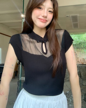 Summer Chinese style vest black T-shirt for women