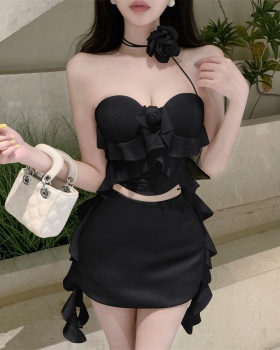 Summer sexy vest high waist spicegirl skirt 2pcs set