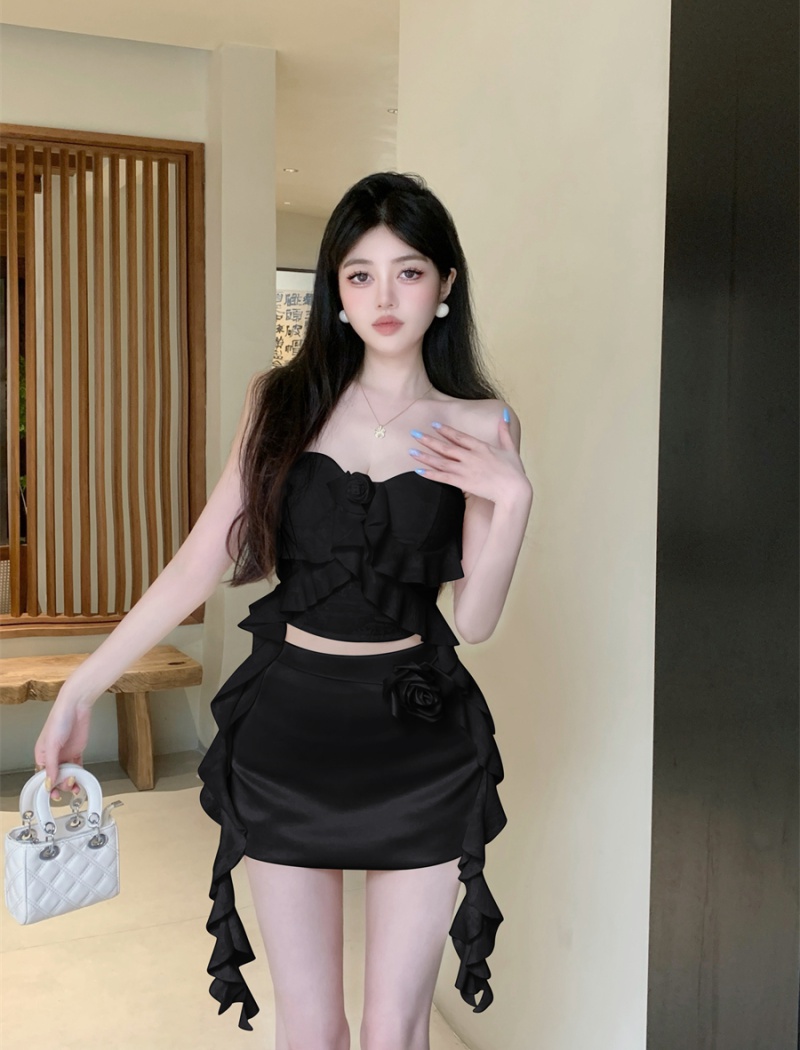 Summer sexy vest high waist spicegirl skirt 2pcs set