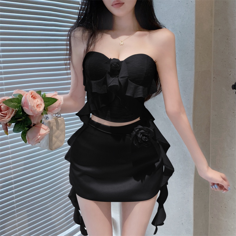 Summer sexy vest high waist spicegirl skirt 2pcs set