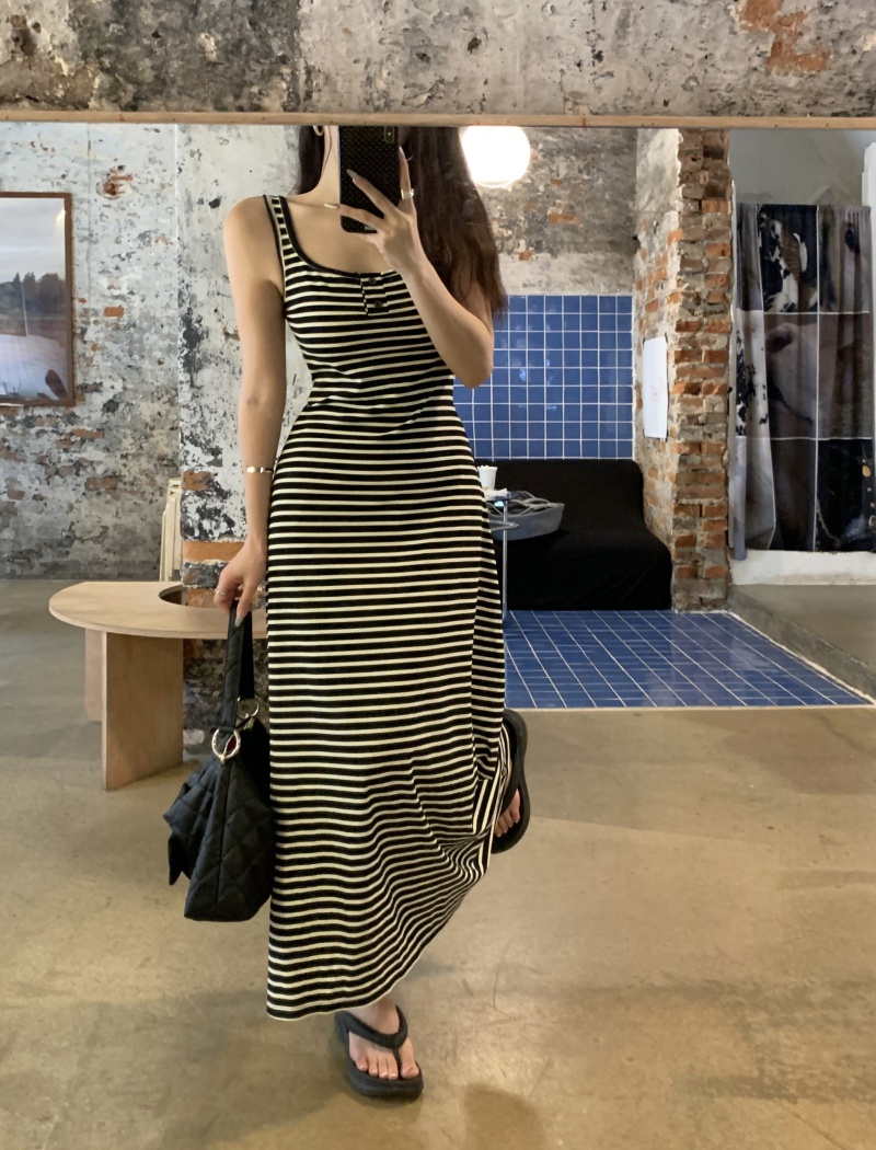 Sleeveless stripe long dress tender Casual dress