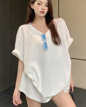 Long loose short sleeve tops pure all-match T-shirt