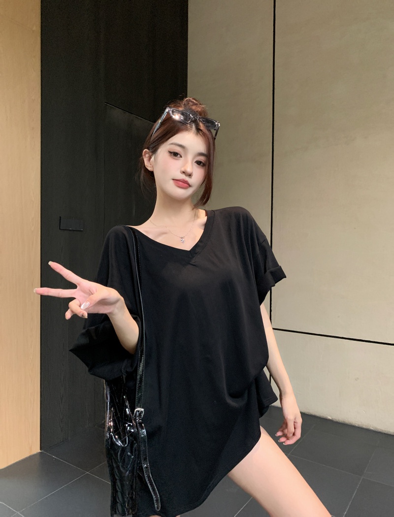 Long loose short sleeve tops pure all-match T-shirt