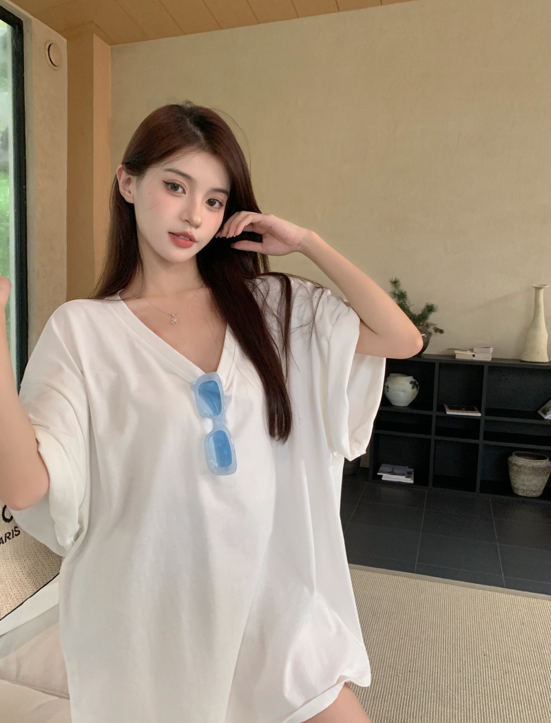 Long loose short sleeve tops pure all-match T-shirt