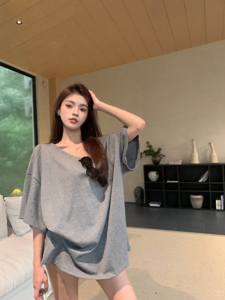 Long loose short sleeve tops pure all-match T-shirt