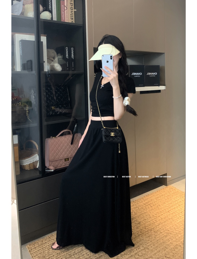 High waist skirt frenum T-shirt 2pcs set