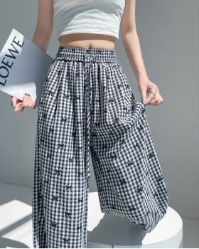 Bow mopping wide leg pants plaid Casual pants for women