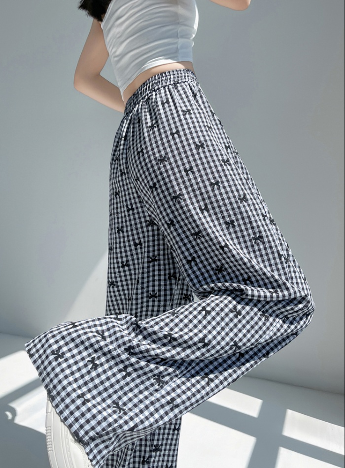 Bow mopping wide leg pants plaid Casual pants for women