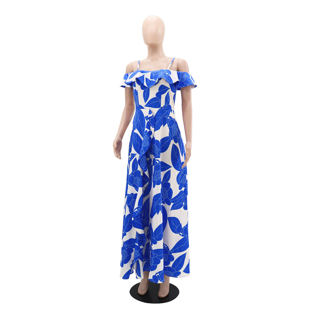 Temperament sling long dress high split European style dress