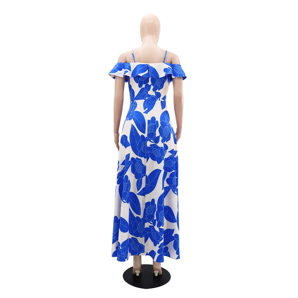 Temperament sling long dress high split European style dress