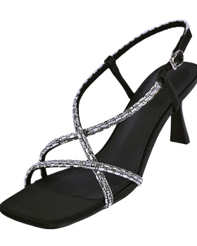 Rhinestone cross sandals summer high-heeled shoes