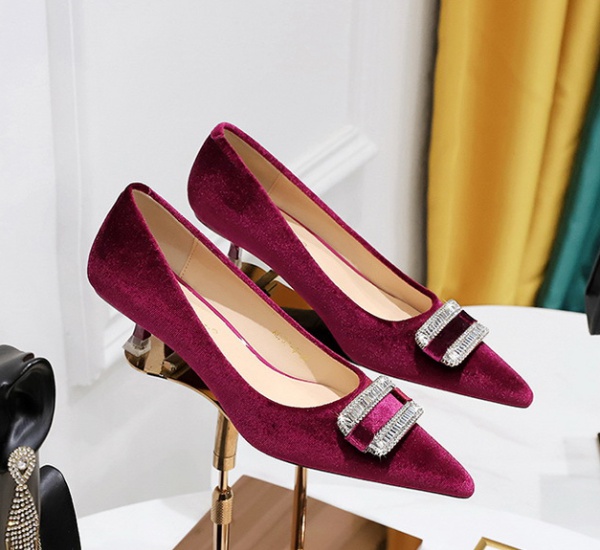 Banquet middle-heel rhinestone buckle shoes for women