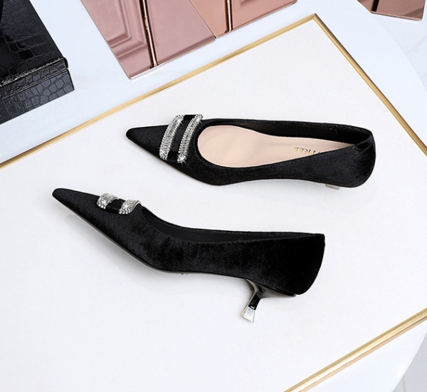 Banquet middle-heel rhinestone buckle shoes for women