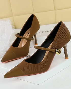 Korean style splice high-heeled shoes corduroy shoes for women