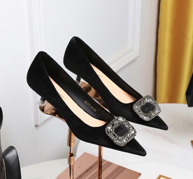 Broadcloth rhinestone buckle thick shoes for women