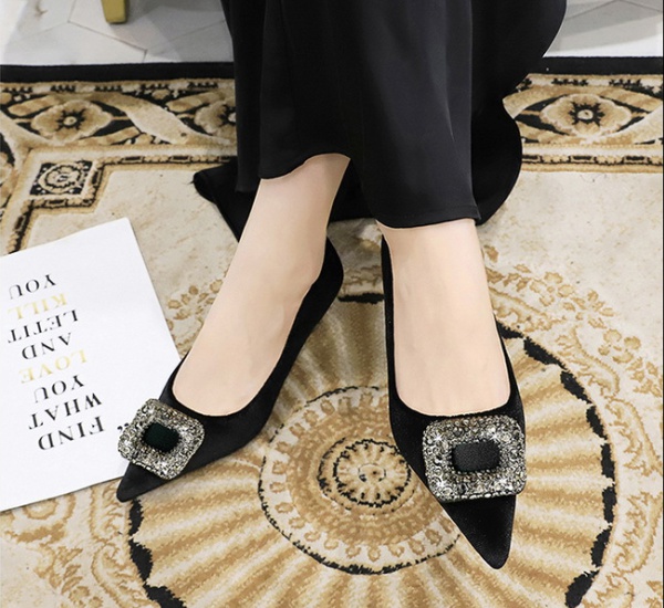 Broadcloth rhinestone buckle thick shoes for women