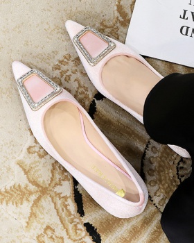 Low pointed rhinestone buckle fine-root shoes