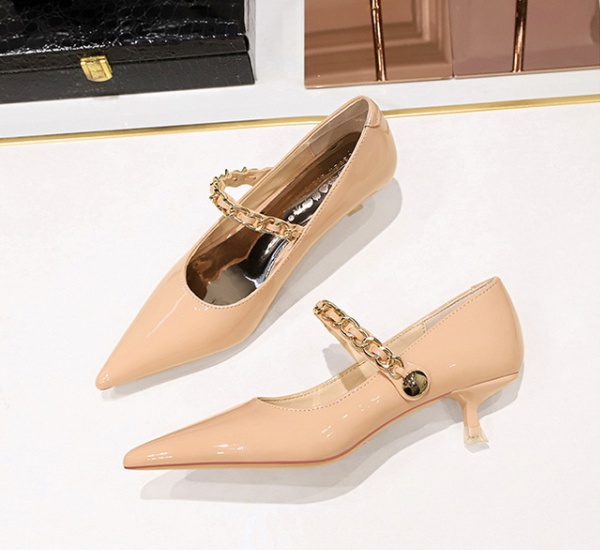 Patent leather metal glossy low shoes for women