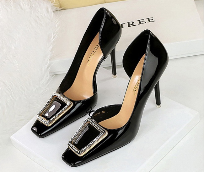 Rhinestone buckle high-heeled shoes fine-root shoes for women