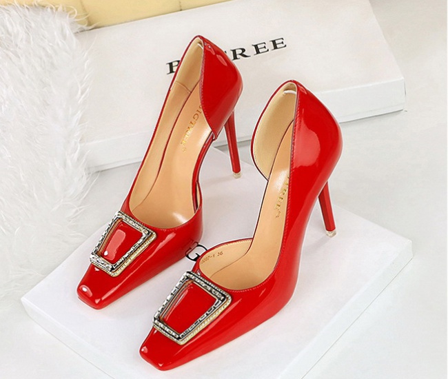 Rhinestone buckle high-heeled shoes fine-root shoes for women