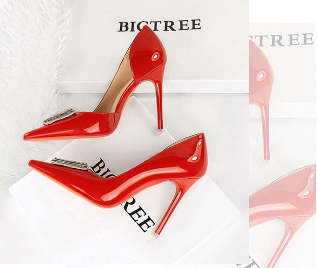 Rhinestone buckle high-heeled shoes fine-root shoes for women