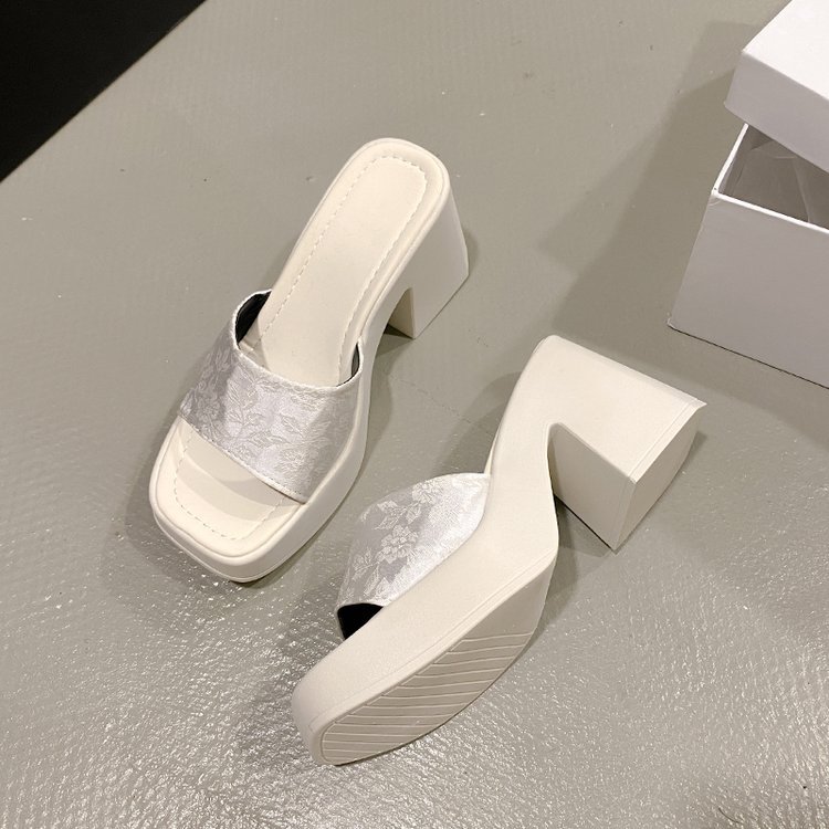 Square head slippers high-heeled shoes for women