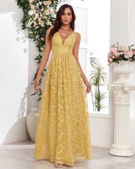 Patterns elegant long dress big skirt V-neck evening dress