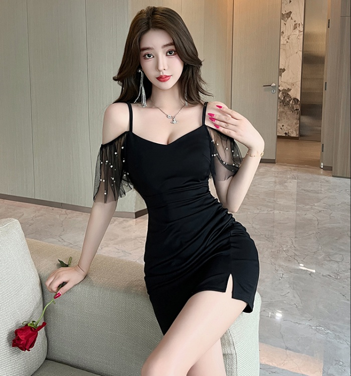 Low-cut slim sexy pinched waist split dress for women