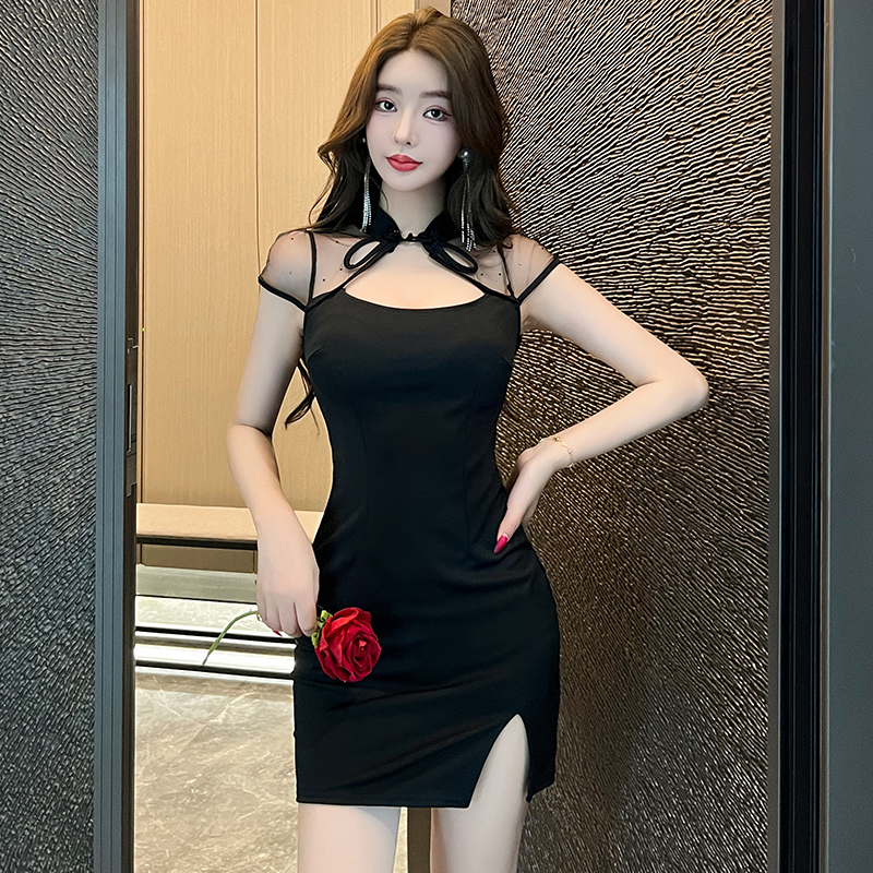 Nightclub slim low-cut cheongsam sexy package hip dress