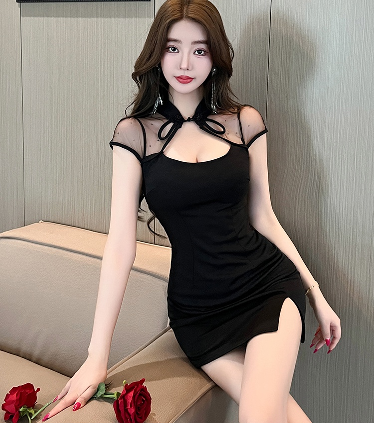 Nightclub slim low-cut cheongsam sexy package hip dress