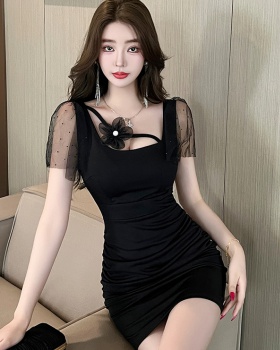 Sexy summer dress square collar package hip T-back
