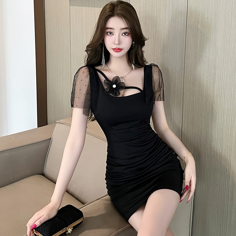 Sexy summer dress square collar package hip T-back