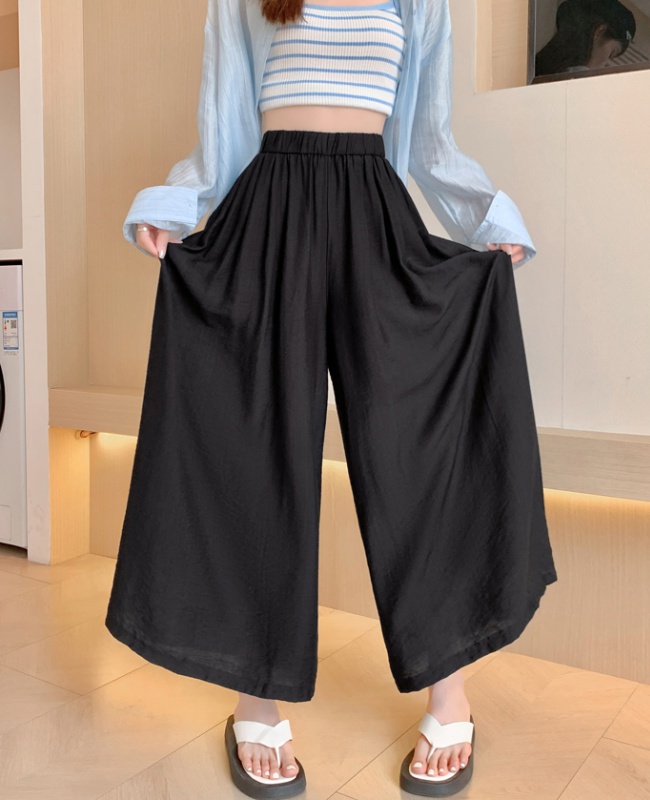 Cotton linen wide leg pants nine pants for women