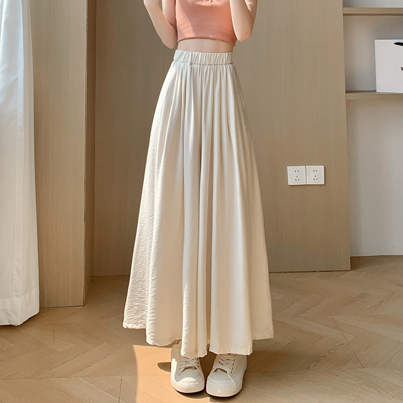 Cotton linen wide leg pants nine pants for women