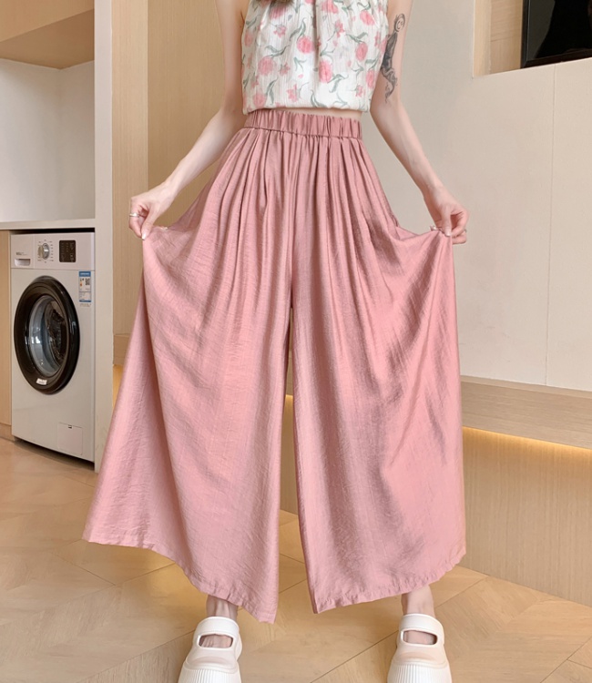 Cotton linen wide leg pants nine pants for women