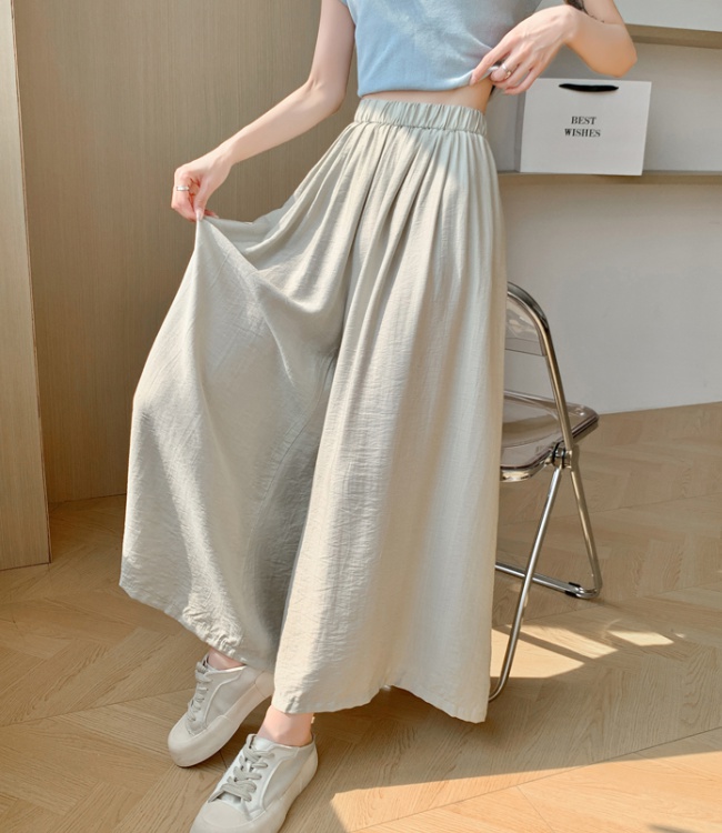 Cotton linen wide leg pants nine pants for women