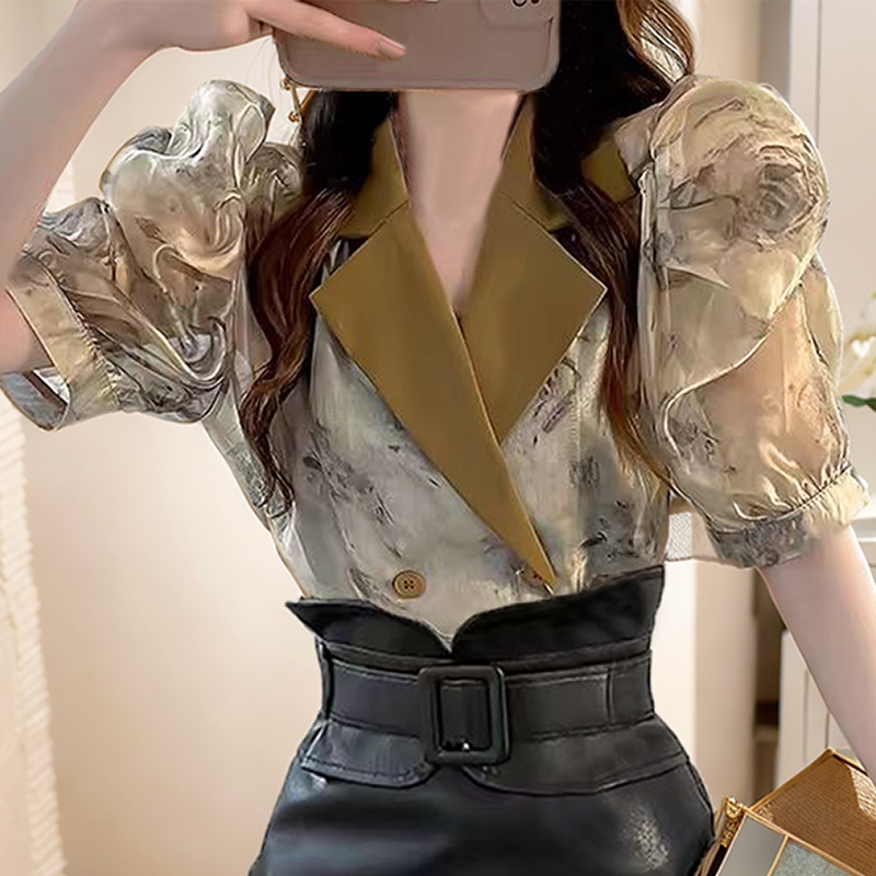 Summer puff sleeve tops light luxury business suit