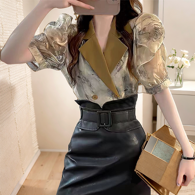 Summer puff sleeve tops light luxury business suit