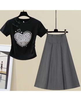 Summer T-shirt short sleeve long skirt 2pcs set