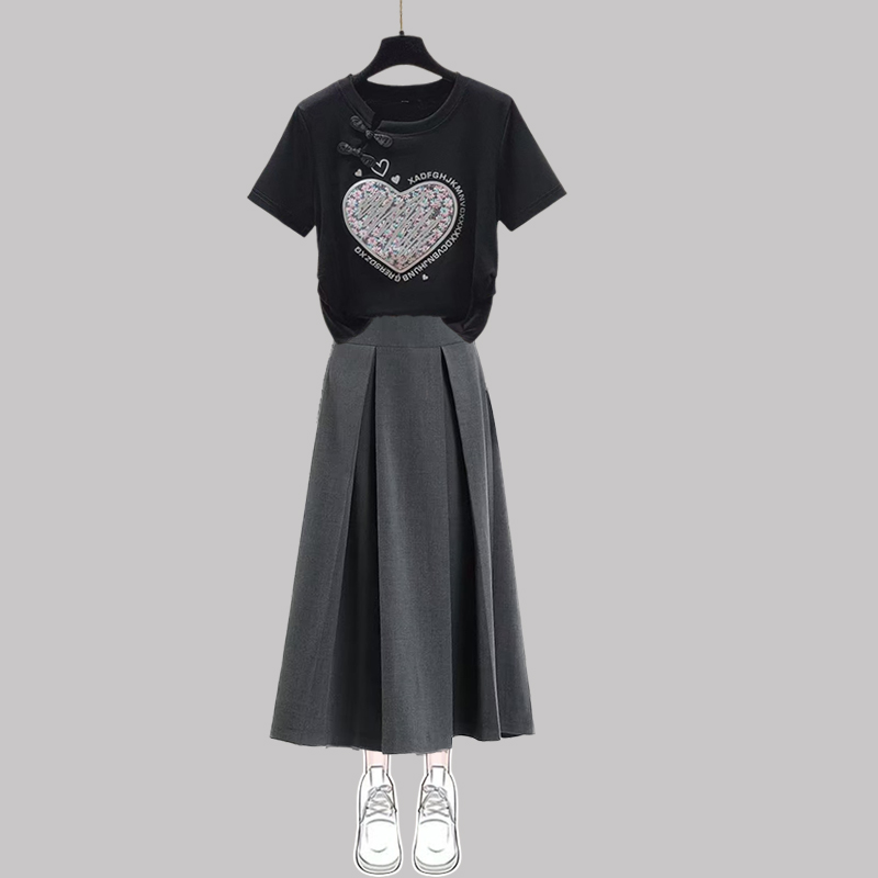 Summer T-shirt short sleeve long skirt 2pcs set