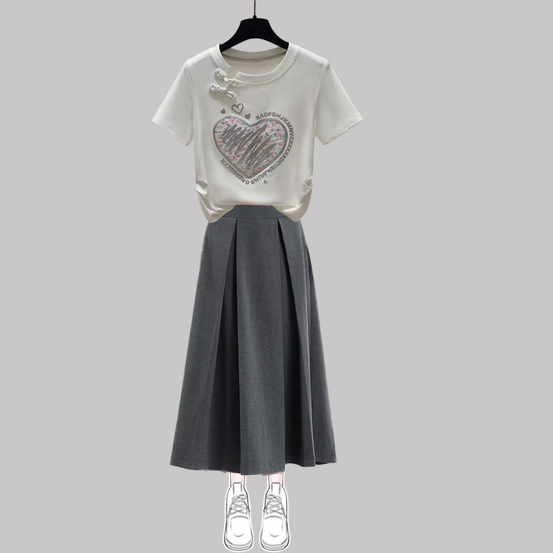 Summer T-shirt short sleeve long skirt 2pcs set