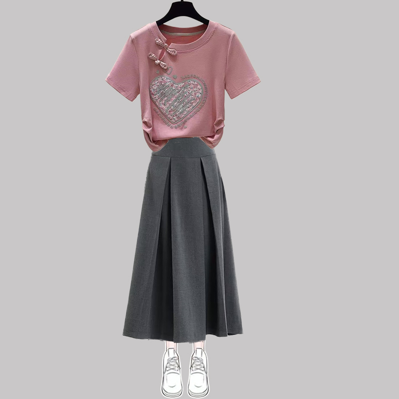 Summer T-shirt short sleeve long skirt 2pcs set