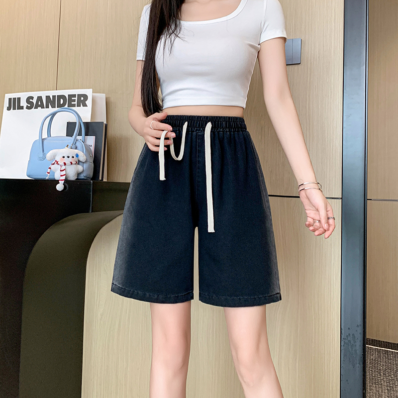 Loose all-match short jeans fashion wide leg pants for women