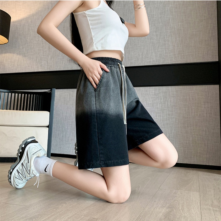 Gradient short jeans wide leg pants for women