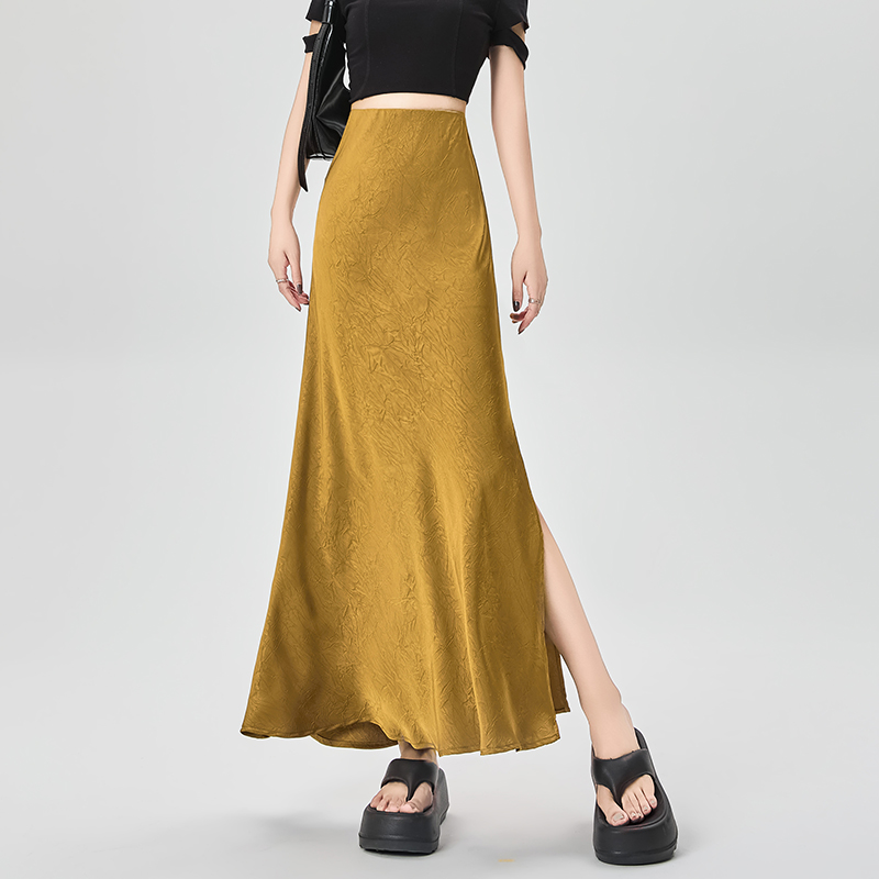 Slim jacquard A-line drape summer split skirt for women