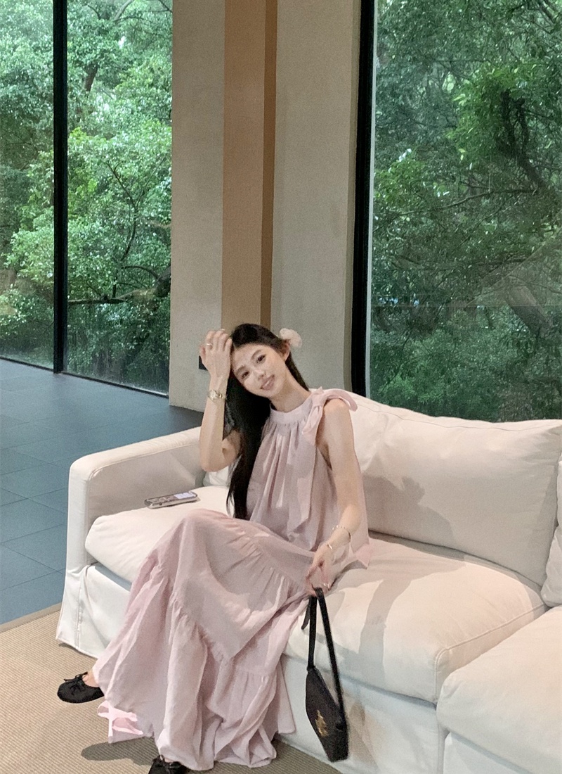 Sleeveless halter jumpsuit slim pink long dress for women